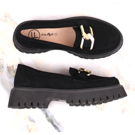 Filippo DP4916 mocasines de gamuza de cuero en la plataforma negro 8