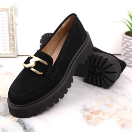 Filippo DP4916 mocasines de gamuza de cuero en la plataforma negro 9