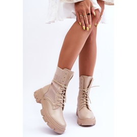 Botas Worker Con Cordones Mujer Beige Marlissa 1