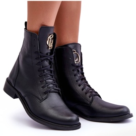 Botines Cordones Piel Con Adorno Negro Nicole 2750 8