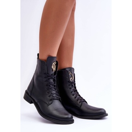 Botines Cordones Piel Con Adorno Negro Nicole 2750 2