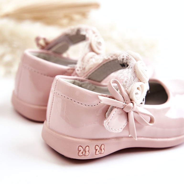 Bailarinas Infantiles Con Velcro Y Encaje, Rosa 5