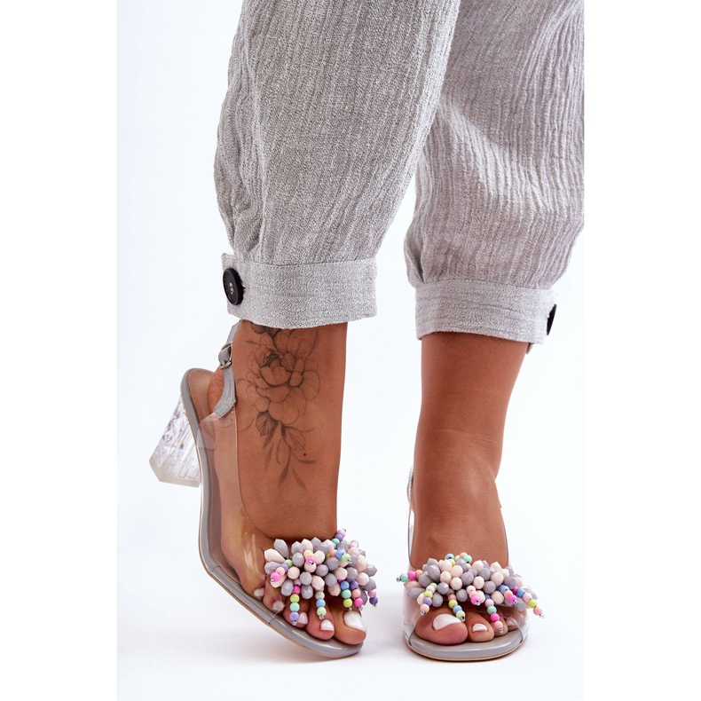 Sandalias De Moda Decoradas En Un Tacón Gris S.Barski MR1037-23 1