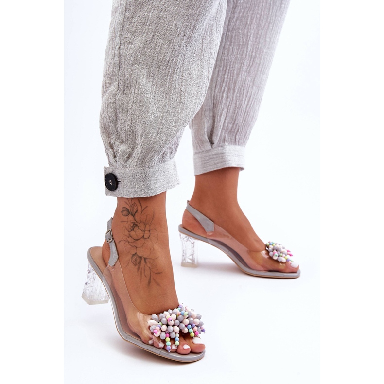 Sandalias De Moda Decoradas En Un Tacón Gris S.Barski MR1037-23 2