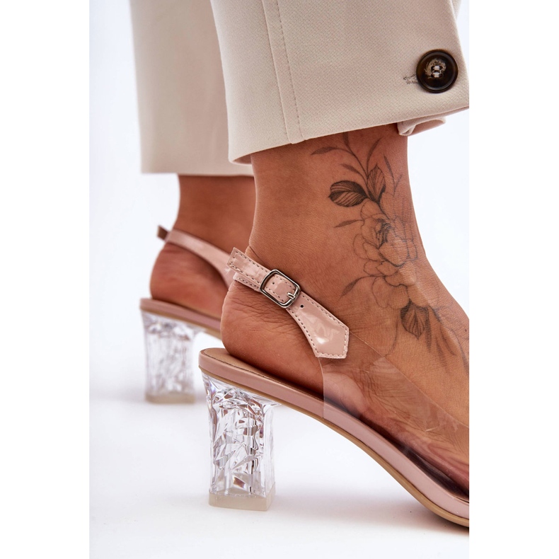 Sandalias rosadas de moda decoradas en un talón S.Barski MR1037-23 2