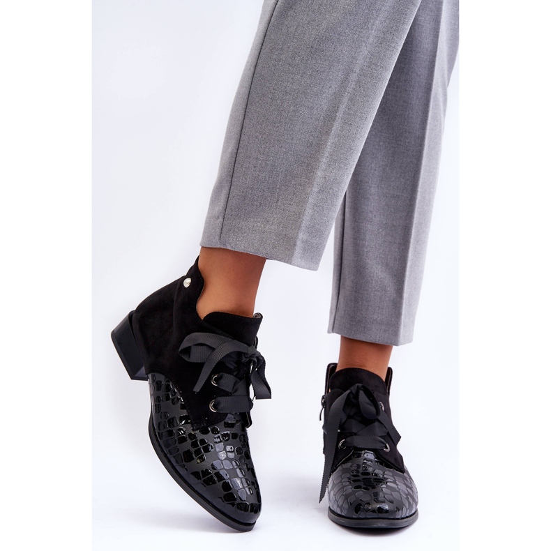 PD1 Zapatos De Tacón Plano De Mujer Con Cordones Negro Meroni 2