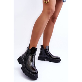 Botas Charol Con Plataforma Y Tacón Plano Negro Seah 4