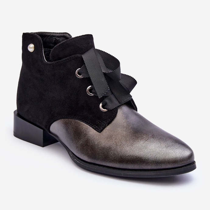 Zapatos De Tacón Plano De Mujer Con Cordones Negro Meroni 1