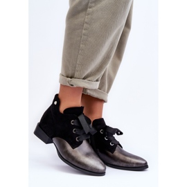 Zapatos De Tacón Plano De Mujer Con Cordones Negro Meroni 2
