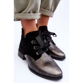 Zapatos De Tacón Plano De Mujer Con Cordones Negro Meroni 7