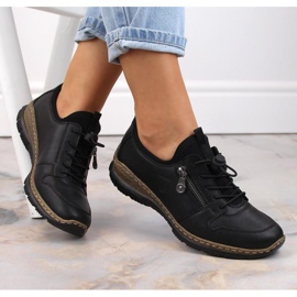 Zapatos sin cordones de cuero Rieker W RKR609 negro 1