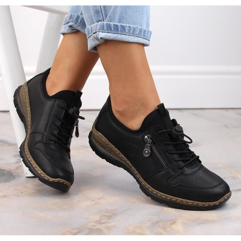 Zapatos sin cordones de cuero Rieker W RKR609 negro 1