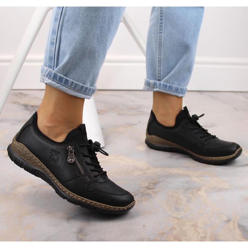 Zapatos sin cordones de cuero Rieker W RKR609 negro 2