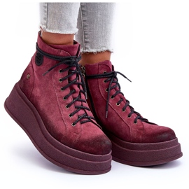 Botas de gamuza en una plataforma masiva Maciejka 06309-23 Borgoña rojo 9