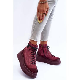 Botas de gamuza en una plataforma masiva Maciejka 06309-23 Borgoña rojo 3