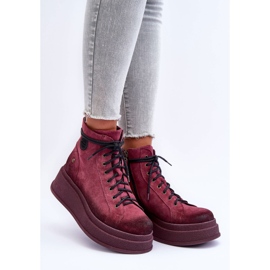 Botas de gamuza en una plataforma masiva Maciejka 06309-23 Borgoña rojo 2