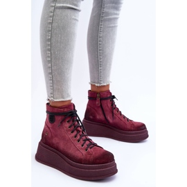 Botas de gamuza en una plataforma masiva Maciejka 06309-23 Borgoña rojo 7