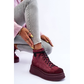 Botas de gamuza en una plataforma masiva Maciejka 06309-23 Borgoña rojo 8