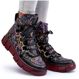 Botas planas de cuero con cordones Maciejka 06158-01 Negro 9