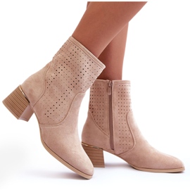 Botas Tacón Ante Calado Perlas Beige 8