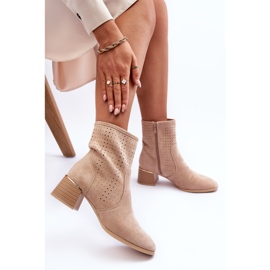 Botas Tacón Ante Calado Perlas Beige 7