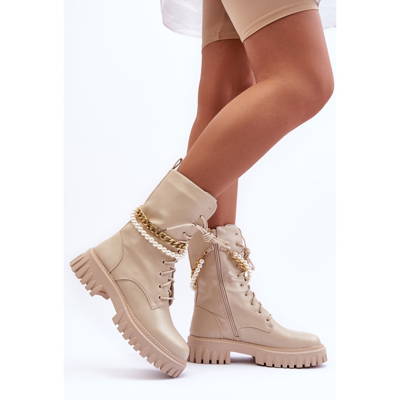 Trabajadores Altos De Cuero Con Cadena Beige Nameer 2