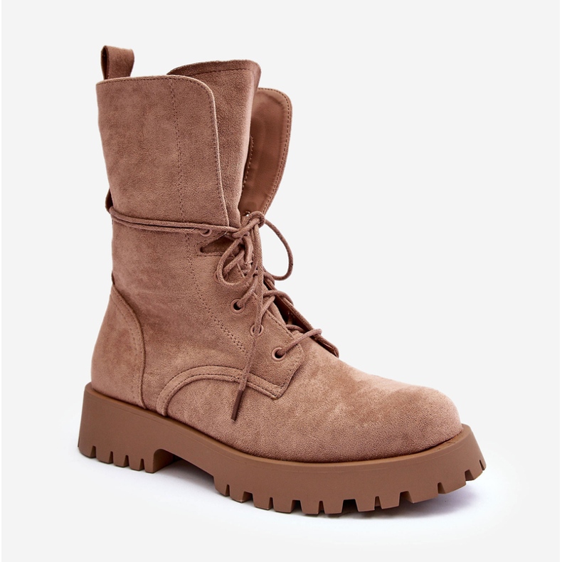 Botas Worker Tacón Plano Ante Beige Jence 1