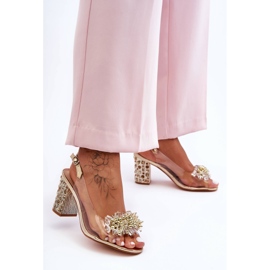 Sandalias doradas transparentes con estilo en un tacón S.Barski MR1037-19 dorado 1