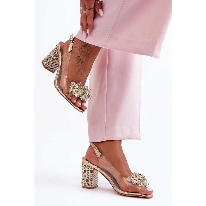 Sandalias doradas transparentes con estilo en un tacón S.Barski MR1037-19 dorado 2