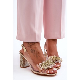 Sandalias doradas transparentes con estilo en un tacón S.Barski MR1037-19 dorado 3