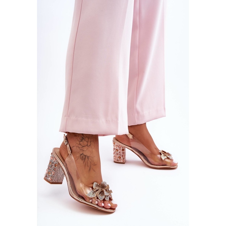 Sandalias Elegantes Decoradas Oro Rosa Transparente S.Barski MR1037-18 2
