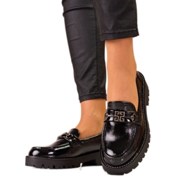 Mocasines mujer lacados sobre suela gruesa Shelovet negro 1