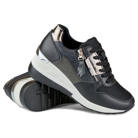 Elegantes deportivas negras con cuña negro 5