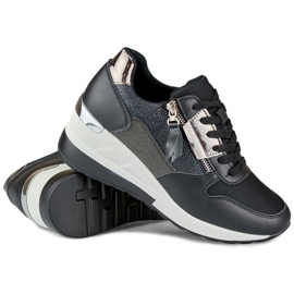 Elegantes deportivas negras con cuña negro 6