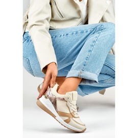 Zapatos beige de mujer con cordones y cuña baja 5