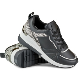 Zapatos de mujer negros con cordones y cuña baja 6