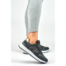 Deportivas negras de mujer con detalle dorado negro 5