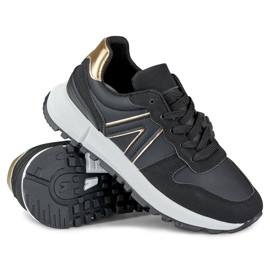 Deportivas negras de mujer con detalle dorado negro 2