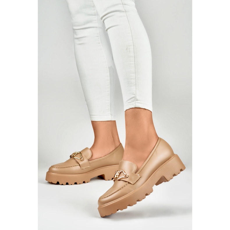 Mocasines mujer ecopiel beige oscuro 1