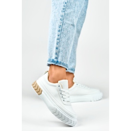Deportivas blancas de ecopiel para mujer beige 4