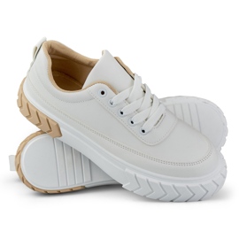 Deportivas blancas de ecopiel para mujer beige 1