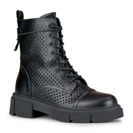 Botines mujer calados negros con cordones 6