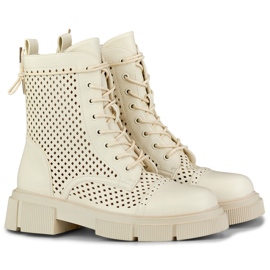 Botas mujer cordones beige calados 1