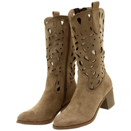 M.Daszyński Botas Mujer Ante Calado MR2337-3 Beige 3