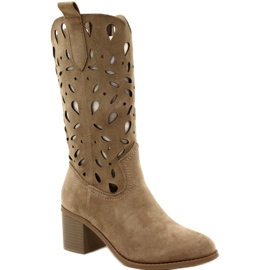 M.Daszyński Botas Mujer Ante Calado MR2337-3 Beige 1