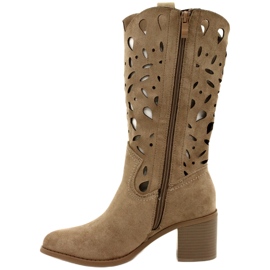 M.Daszyński Botas Mujer Ante Calado MR2337-3 Beige 2