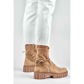 Botas de mujer beige oscuro con pala elástica 5