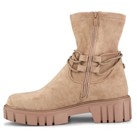 Botas de mujer beige oscuro con pala elástica 2
