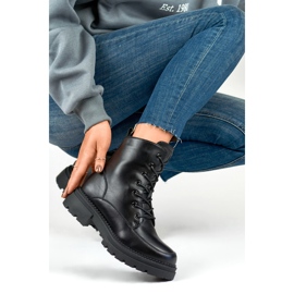 Botas negras con cordones para mujer fabricadas en piel natural. negro 5