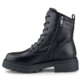 Botas negras con cordones para mujer fabricadas en piel natural. negro 1